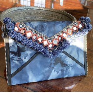 Rebecca Minkoff Dreamy Pom Leo Blue Leather Envelope Clutch-Tie Dye-Bohemian